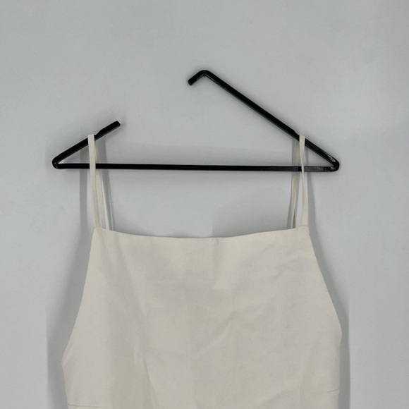 Zara Backless Open Back Halter Square Neck Linen Blend Top In Ecru - Picture 1 of 6